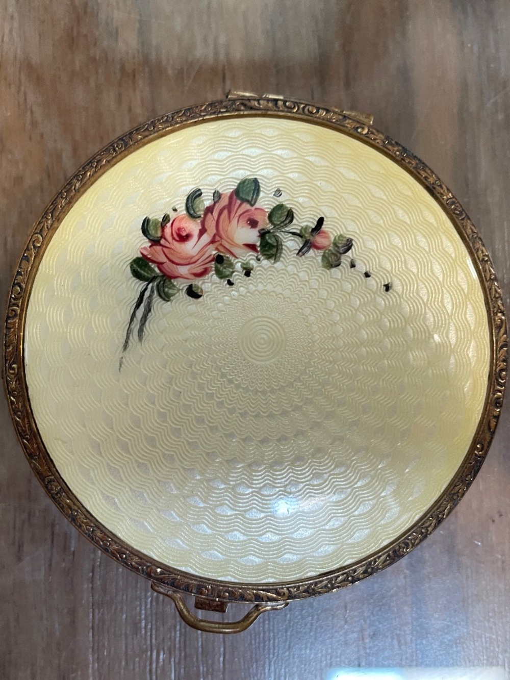 Antique Guilloche Powder and Mirror Compact